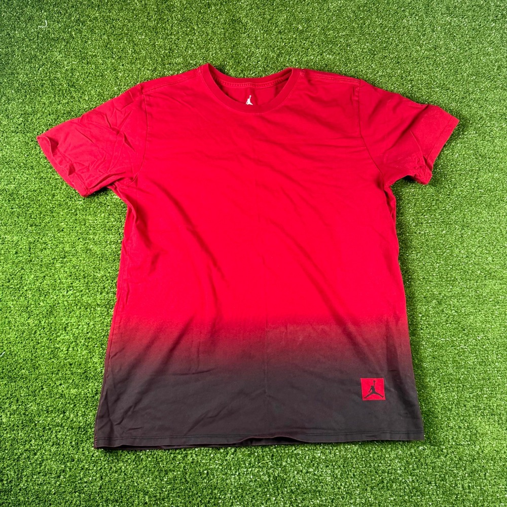 Jordan Mens Red Black Ombre Gradient Jumpman Logo T-Shirt Size Medium 1021